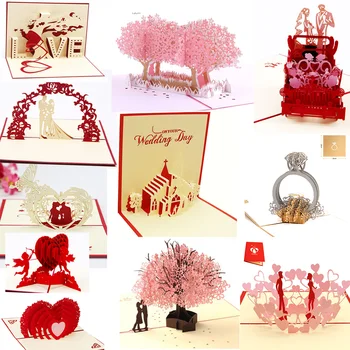 3D Pop-UP Korteles Vestuvių Kvietimai Šalis Dovanos Vestuvių Sveikinimo atviruką, Jubiliejų, Valentino Dienos Dovanos Vyšnių Medžio Atvirukas