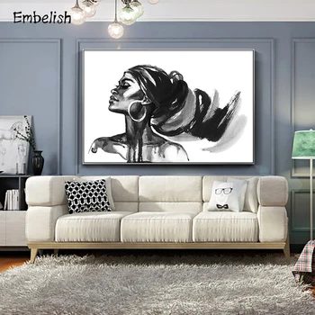 Embelish Grožio Afrikos Moteris Mados, Portreto Nuotraukas Kambarį Namų Dekoro Akvarelė Mergina Sienos, Plakatai, Drobė, Tapyba