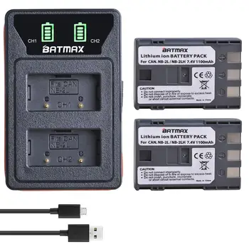 Batmax NB-2L NB-2LH NB2L Fotoaparato Baterija+Naujas LED USB Dual Įkroviklį su C Tipo Prievadas, skirtas Canon EOS 400D S80 S50 S70 S60 350D G7 G9