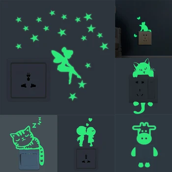 3D Išskirtinį Animacinių filmų Lipdukai Pasakos Naktį Pereiti Šviesos Siena Lipdukas Liuminescencinės Jokių pėdsakų Katė Lipdukus, plakatus Namų Dekoro