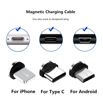 Apvalus Magnetinis Kabelio 8 Pin Tipas C Micro USB C Žvakės Greito Įkrovimo Telefoną Magnetas Įkroviklio Kištuką iPhone 1m linija chargering