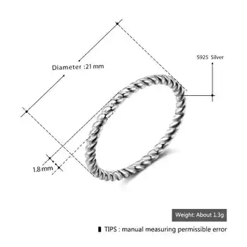 Mados Grynas Nekilnojamojo 925 Sterlingas Sidabro Vytos Virvės Konstrukcija Moterų Piršto Žiedai, Vestuvių Papuošalai Priedai (Sam Hub Fong)