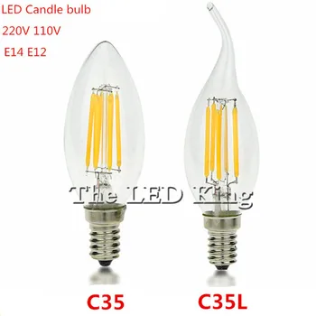 E14 COB C35 C35L 12W 18W 6W Šiltai Balta šviesos srautą galima reguliuoti COB LED Gijų Retro 