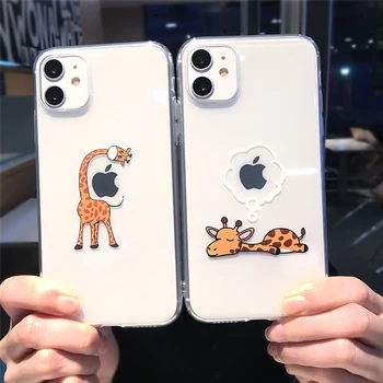 Mielas Animacinių filmų Gyvūnų Žirafa Skaidrus Telefono dėklas Skirtas iPhone 11 Pro Max X XS XR 12 Mini 7 8 plius 6s Pora Aišku, Minkštos TPU Dangtis
