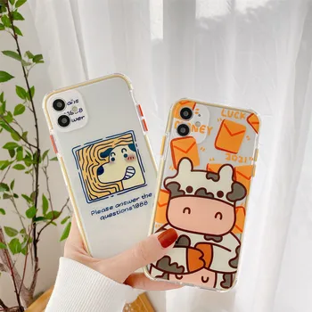 Mielas Korėja Animaciją Kačių Telefono dėklas Skirtas iPhone 12 Mini Pro 11 XS Max XR X 7 8 Plus SE 2020 Minkštos TPU akivaizdus Įrodymas, Galinį Dangtelį Coques
