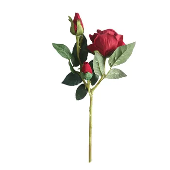 1 Filialas Velvet Rose 3 Galvutės, Dirbtinės Gėlės 
