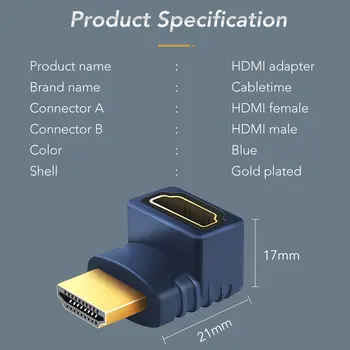 Cabletime HDMI Adapterį, 90/270 Laipsnį HDMI Male HDMI Moterų Konverteris Extender Auksu 1080P 60Hz HDTV PC C253