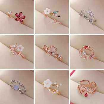 Korėjos Išskirtinį Kristalų Gėlės Žiedas Mados Temperamentas Saldus Universalus Meilės Anga Žiedas, Moterų Papuošalai