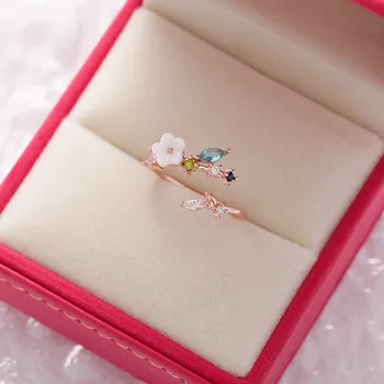 Korėjos Išskirtinį Kristalų Gėlės Žiedas Mados Temperamentas Saldus Universalus Meilės Anga Žiedas, Moterų Papuošalai