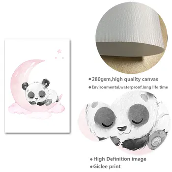 Vaiko Plakatas Vaikų Darželio Sienos Menas Drobė Spausdinti Pink Cartoon Panda Mėnulis Tapybos Šiaurės Vaikas Apdailos Nuotrauką Baby Girl Kambario Dekoro