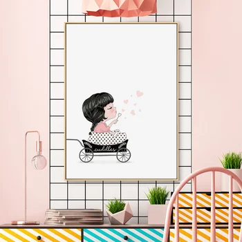 Animacinių filmų Turėti Važinėti dviračiu Šiaurės Mergaitės Plakatus Spausdina Drobės Tapybos Darželio Miegamojo Sienos paveiksl Kūdikių Vaikai Kambario Dekoro