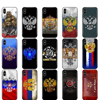 Juoda tpu case for iphone 5 5s se 6 6s 7 8 plus x 10 silicon cover for iphone XR XS 11 pro MAX atveju Vėliava rusijos lokys, erelis