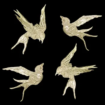 Aukso siūlų siuvinėjimai, kregždės paukščių pleistras medžiaga aukso gija paukščių aplikacijos kregždės medžiaga lipdukai