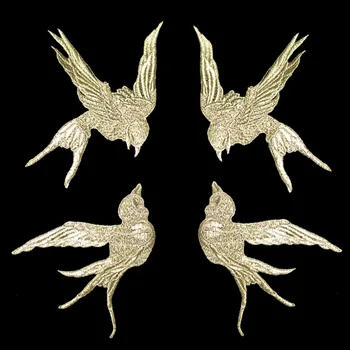 Aukso siūlų siuvinėjimai, kregždės paukščių pleistras medžiaga aukso gija paukščių aplikacijos kregždės medžiaga lipdukai