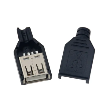 10vnt Type A Male Female USB 4 Polių Kištukinis Sujungiklis Su Juodo Plastiko Dangtelis Tipas- 