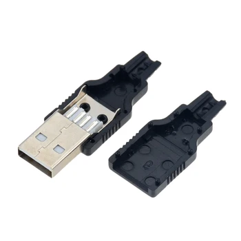 10vnt Type A Male Female USB 4 Polių Kištukinis Sujungiklis Su Juodo Plastiko Dangtelis Tipas- 
