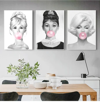 Audrey Hepburn Kramtomosios Gumos Sienos Menas Drobė Mados Plakatai Brigitte Bardot & Marilyn Monroe Spaudinių Tapybos Paveikslus Namų Dekoro
