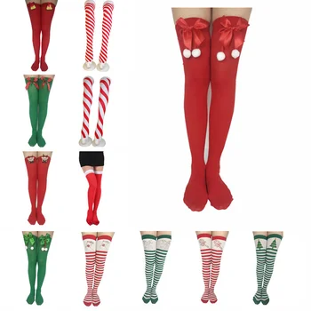2020 Kalėdų Sexy Kojinės Dryžuotas Ilgas Kojines Moterims Ilgas Kojines Aukštos Kojinės Ponios, Mergaitės Dryžuotas Kelio Kojinių navidad Noel