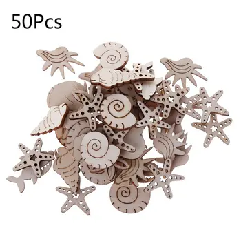 50Pcs/Maišas pjovimas Lazeriu, Medžio Embellishment Mediniai Sea Shell Jūrų gyvybės Formos Amatų Vestuvių Dekoras