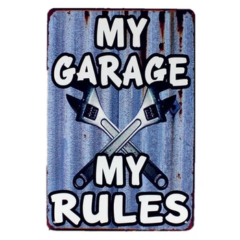 Mano garažas,mano įrankiai,mano taisyklės. retro alavo pasirašyti derliaus metalo plokštės dažymas sienų apdailai aliejų ir dujų stotis