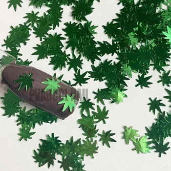 Piktžolių Lapų Blizgučiai Nagų Dailės Holografinis Žalia Marihuanos Lapai 3D Formos, Manikiūro Salonas Apdaila
