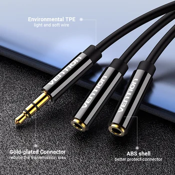 Paj Audio Splitter Cable 3.5 mm Vyrų ir 2 Moterų Jack 3.5 mm Mic Y Splitter Aux Kabelis 