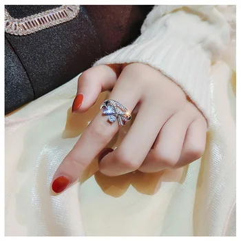 Moterų Mados Romantiška Bowknot Dizaino Žiedai Kristalų Rosegold Baltos Spalvos Žiedas Blizga Atidarymo Žiedas Lady Mergaitės
