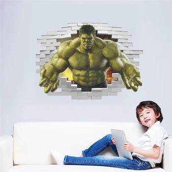 Smurtinių Keršytojas Hulk Žievelės per siena lipdukas vaikams kambariai namų dekoro 3d efektas plakatas animacinių filmų skaldyti sienos lipdukai berniukui dovana
