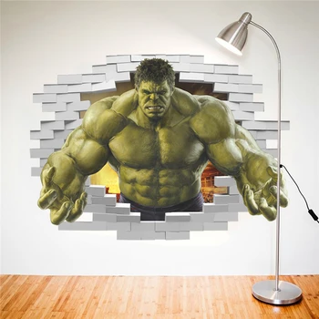 Smurtinių Keršytojas Hulk Žievelės per siena lipdukas vaikams kambariai namų dekoro 3d efektas plakatas animacinių filmų skaldyti sienos lipdukai berniukui dovana