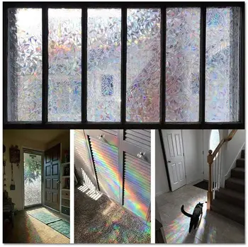 3D Rainbow Poveikis Window Films Privatumo Dekoratyvinė Plėvelė Anti-UV, Ne Klijai Statinis Kabintis Stiklo Lipdukas Namų Virtuvės, Biuro
