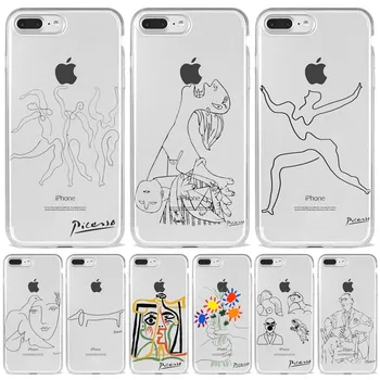 Telefono Atvejais Mados Abstraktaus Meno Mylėtojas Veido Minkštos TPU iPhone 6 7 8 Plius 11 12 Mini pro X XR Max Telefono Picasso Line Art ' Coque
