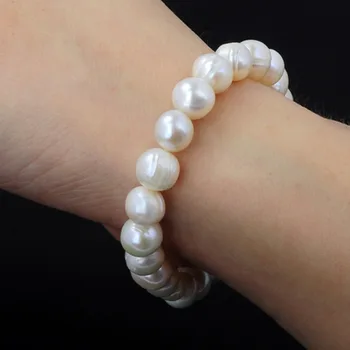 1Pc Natūralių Gėlavandenių Perlų Apyrankė Baltas Ruožas Nuotakos Vestuvių Bangle
