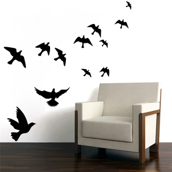 Karšto pardavimo juoda skrendančių paukščių sienų lipdukai kambarį miegamųjų namo apdaila vinilo nuimamas gyvūnų lipdukai meno