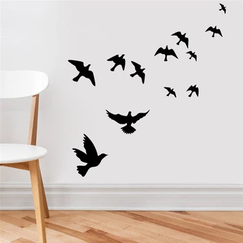 Karšto pardavimo juoda skrendančių paukščių sienų lipdukai kambarį miegamųjų namo apdaila vinilo nuimamas gyvūnų lipdukai meno