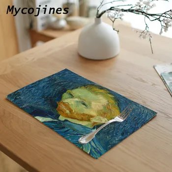 Van Gogho autoportretas Stalo Servetėlių Garsaus Aliejaus Tapybai Medžiaga Vakarienė Servetėlės Gėlės, Dekoratyviniai Rankšluostį Kilimėliai Restoranas Prekes