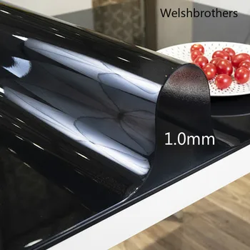 Juoda staltiesė PVC vandeniui minkšta stiklo staltiesė atspari vandeniui ir naftos įrodymas 1,0 mm matinio namų puošybai staltiesė