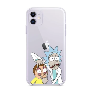 Juokingas animacinių filmų Rick Morty Minkštos TPU Telefono dėklas Skirtas iPhone 11 12Pro Max XR Xs Max 6s 7 8 Plius 5S SE Skaidraus Silicio Padengti Coque