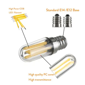 Pritemdomi COB LED Šviesos Gijų Edison Lemputes E12 E14 110V, 220V Namų Retro Vintage T15 Šaldytuvas Šaldytuvas Indikatoriaus Šviesos Žibintai
