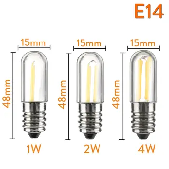 Pritemdomi COB LED Šviesos Gijų Edison Lemputes E12 E14 110V, 220V Namų Retro Vintage T15 Šaldytuvas Šaldytuvas Indikatoriaus Šviesos Žibintai