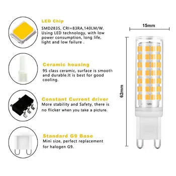 Pritemdomi G9 LED Lempos, Jokio Mirgėjimo AC220V 110V 5.5 W Lemputė, LED super bright Šviestuvo LED Šviesos pakeisti Halogeninė Lempa 70W