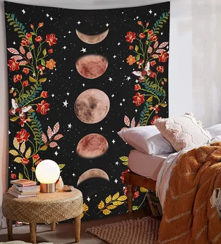 Psychedelic Mėnulio, Žvaigždėtas Gobelenas Gėlių Sienos Kabo Kambaryje Dangų, Kilimų Bendrabučio Gobelenų Meno Namų Dekoro Priedai