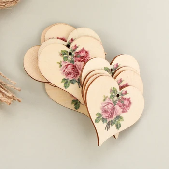 10vnt/Set Mediniai Širdies Rožių Gėlių Ornamentu Spausdinti Angelas Kabo Pakabukas pjovimas Lazeriu Namų Puošybai 