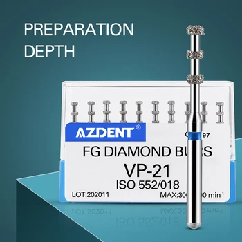 AZDENT Dantų FG Diamond Burs VP-21 Gylis Ženklu Vidutinio Grūdėtumo 1.6 mm dideliu Greičiu Handpiece max 300,000 aps./min.