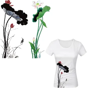 Didelį kinijos dažai, tapyba gėlės terminis lipdukas lotus geležies lopai drabužiai mergaitėms suknelė pleistras šilumos perdavimo t-shirt