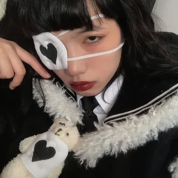 Japonijos Creepy Juoda Širdies Minkštas Moterų Eyepatch Rankų Darbo Mergina Harajuku Akių Pleistras