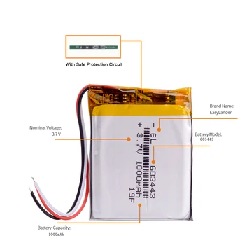 3 linija Litro energijos baterija 3.7 V e road trasa LH950 LH980N 603443 063443 1000mAh 5 colių navigatorius universalus įkrovimo baterija (akumuliatorius