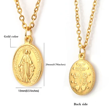 Nerūdijančio Plieno Aukso Medalla Mergelės Marijos Pakabukas Žavesio Karoliai Moterų Kryžiaus Medallion Choker Medallas Catolicas Collier