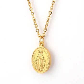 Nerūdijančio Plieno Aukso Medalla Mergelės Marijos Pakabukas Žavesio Karoliai Moterų Kryžiaus Medallion Choker Medallas Catolicas Collier
