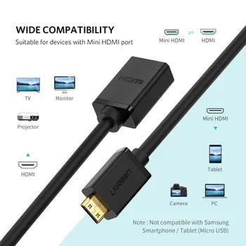 Ugreen Mini HDMI suderinamus Kabelio Adapteris 4K už Aviečių Pi ZeroW vaizdo Kamera, Nešiojamas Mini HDMI suderinamus Kabelio Adapteris