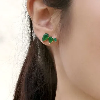Aukščiausios Kokybės Green opal letena asfaltuotas turas ašaros gėlių stud auskarai moterų mažųjų stud auskarai